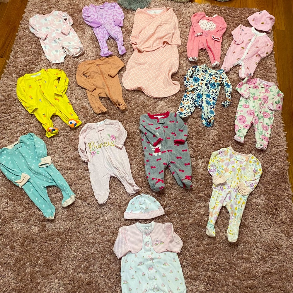 14 Newborn Baby Girl Sleeper Bundle & Swaddle Blanket